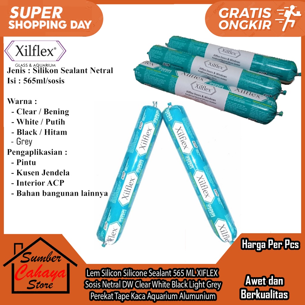 Lem Kaca Silicon XIFLEX  Sosis Netral DW 565 ML Silicone Sealant Clear White Black Light Grey Pereka