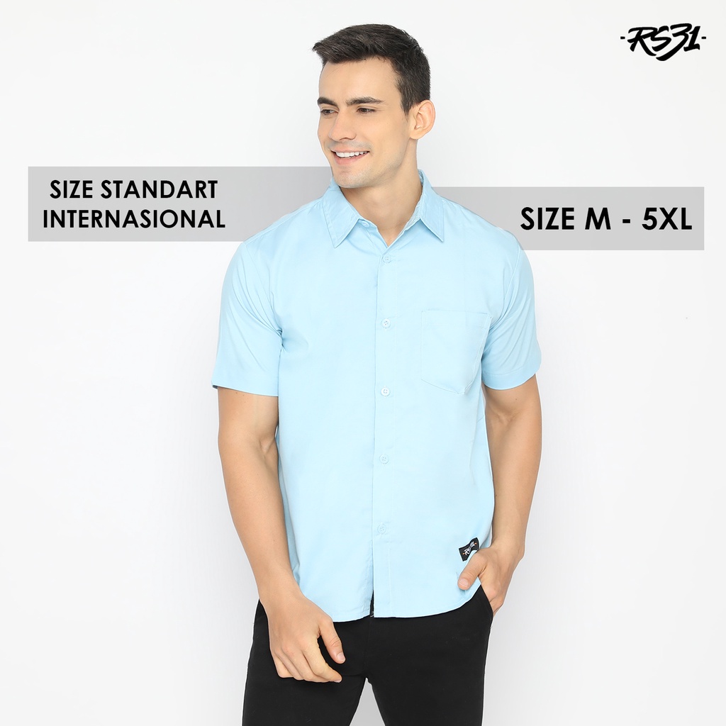 RS31 Baju Kemeja Atlanta Shirt Cowok Jumbo - Kemeja Pria Polos Biru Muda, Baju Kerja, Kantor Ukuran Super Big Size