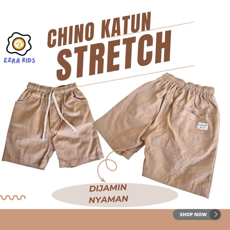 Ezra Kids Celana Chinos Pendek Anak 1-12 Tahun dengan Tali Serut Katun Twill Stretch Melar