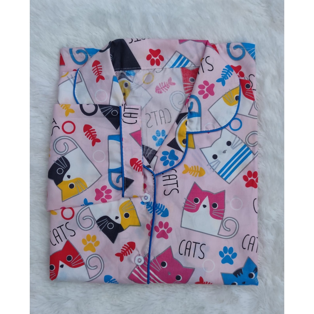 BJ-Piyama PP XXL Wanita Dewasa Murah - Baju Tidur Lengan Panjang-Chubby Cat Pink