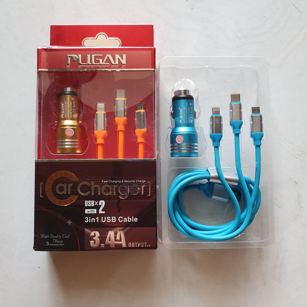 Charger Hp Mobil 3in1 PUGAN 3.4A 5V 2Port USB (2lob USB) Fast Charging