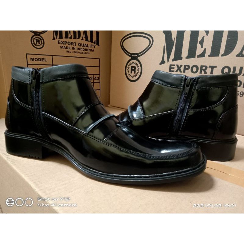 SEPATU KULIT PRIA MEDALI PDH BOOTS SEPATU PDH PRIA BOOTS POLRI TNI SECURITY SATPAM