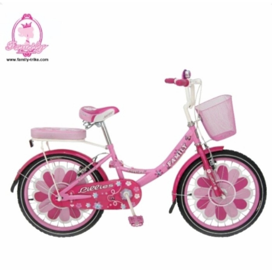 Sepeda Anak Cewek Roda 4 Family Lilies 16 inch Keranjang Boncengan Termurah SNI-16 inch