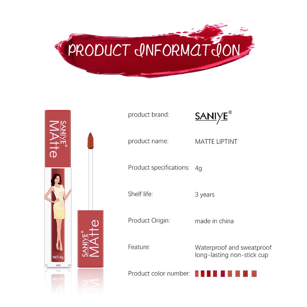 Saniye Lipstick Matte Liquid lip gloss 10 Warna Tahan Air Liptint  Dan Tahan Lama Kosmetik Bibir L1180
