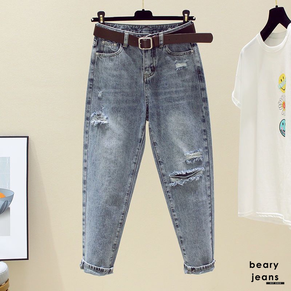 BEARYJEANS Celana Jeans Wanita Mom Jeans Ripped Jeans - BJ027