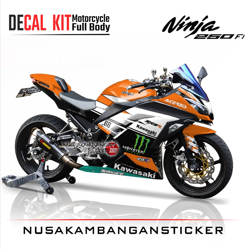 Stiker Decal Motor Kawasaki Ninja 250 fi Full Body Orange Putih Grafis Racing Team Sticker Variasi C