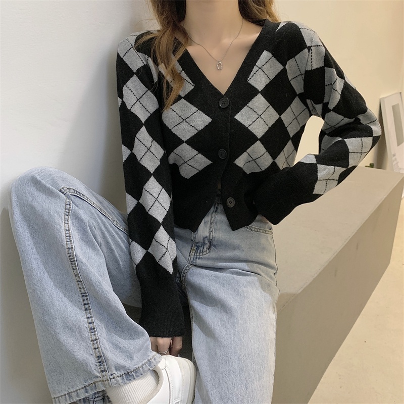 XIAOZHAINV  Cardigan Rajutan Wanita Korean Style V-neck Lengan Panjang 7064