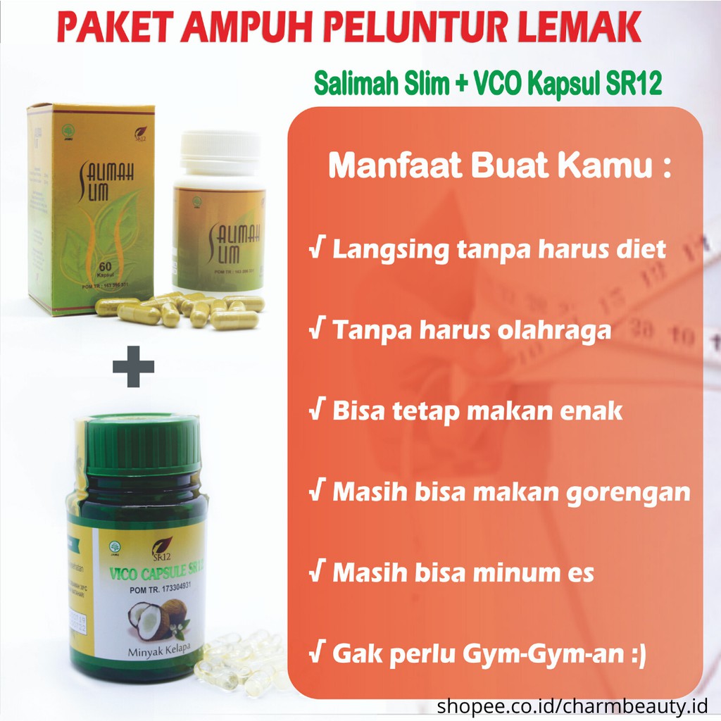 Paket Pelakor Pelangsing Badan Cepat dan Ampuh Peluntur Lemak Kotor BPOM Salimah Slim SR12 Original Perut Buncit Wanita Herbal Ori 100%