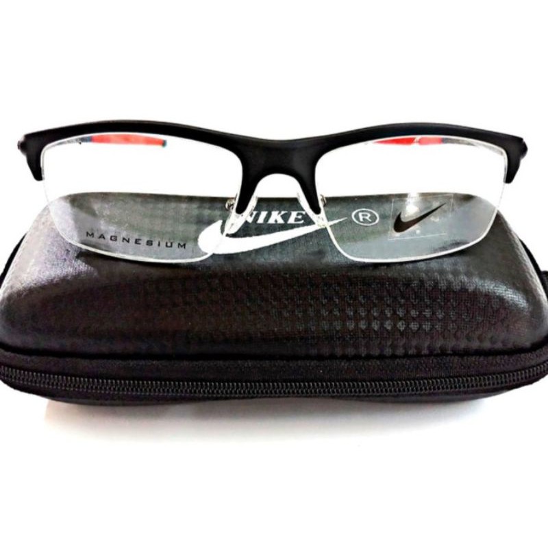 Kacamata Frame Pria Sporty Titanium Carbon Half Nike C05 BLK/R - No Korosi