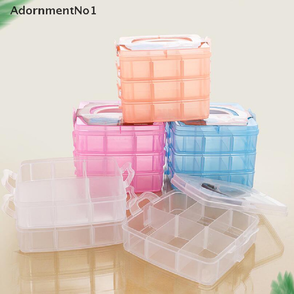 (AdornmentNo1) Kotak Penyimpanan Manik-Manik / Perhiasan 18 Sekat Adjustable 3 Lapis Bahan Plastik