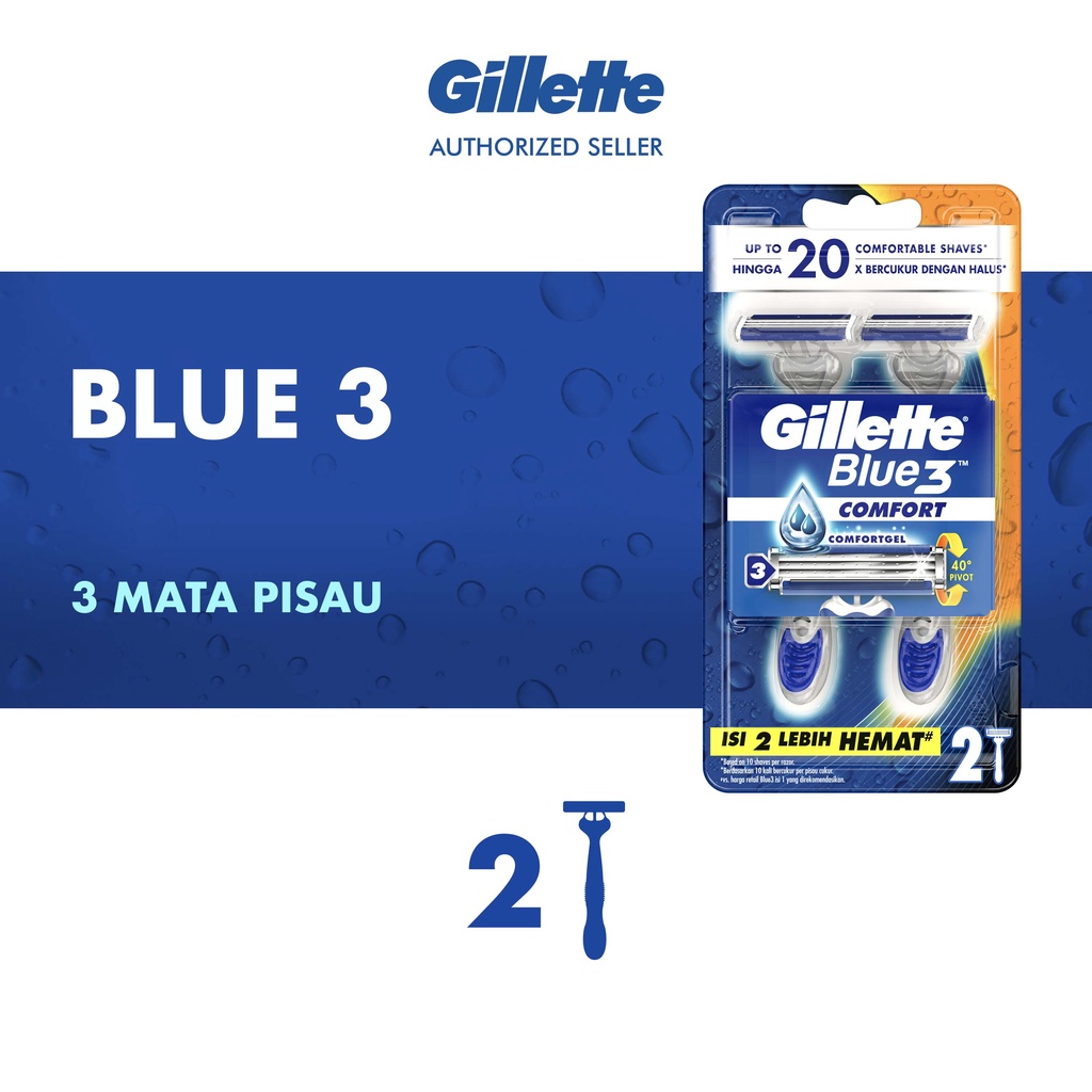 Gillette Alat Cukur Blue 3 Merah Razor Pisau Cukur isi 2