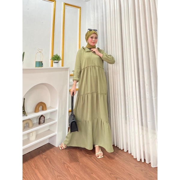 Dress gamis canda susun kringkel ayesha ayesthetic premium hari raya baju rayya series crincle crinc