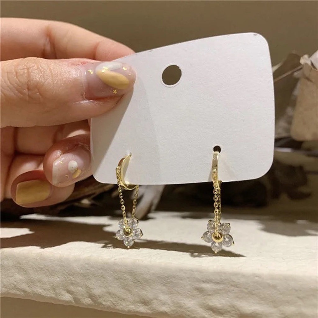 Hu Hu Hu Hu Hu Alat Bantu Pasang Kacamata♡ 1 Pasang Anting Tusuk Gantung Desain Bunga Warna Gold Untuk Wanita