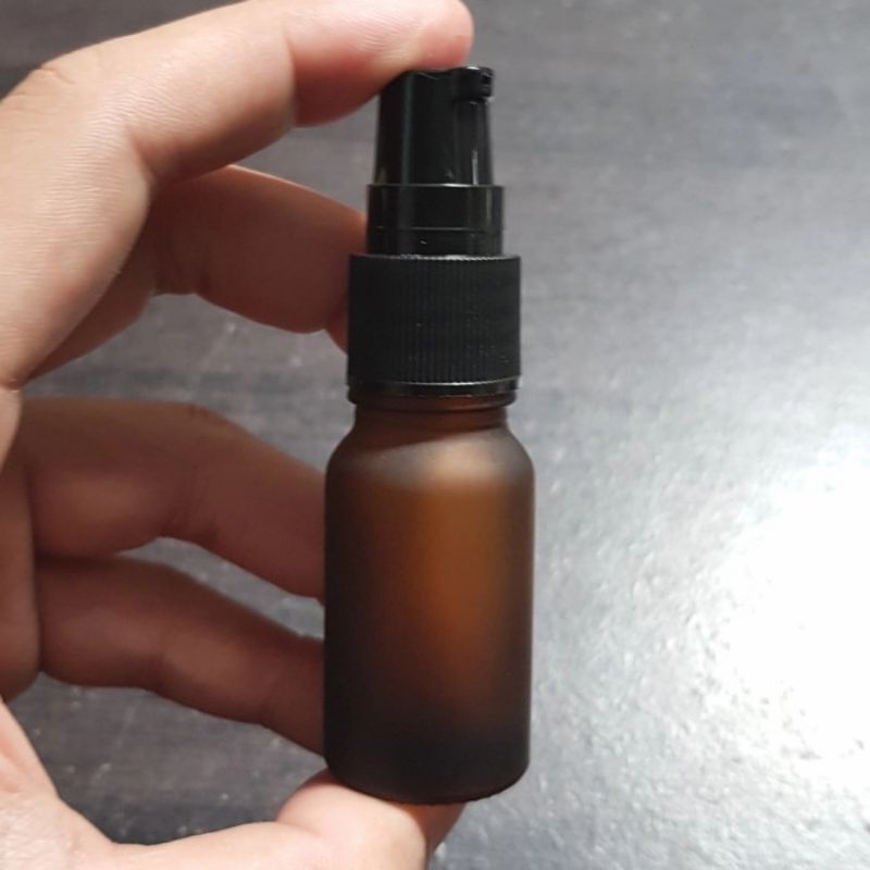 botol kaca 10ml frosted pump treatment / botol kaca 10ml coklat doff pump hitam