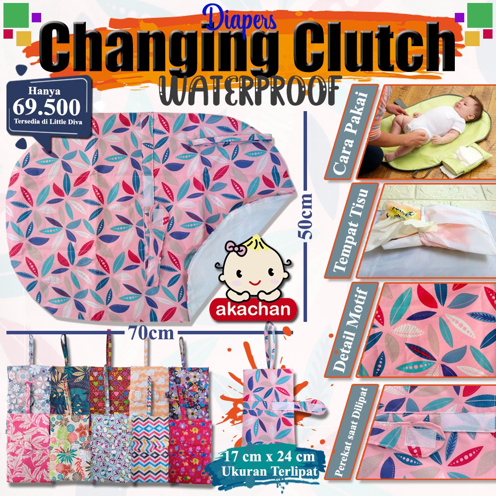 Perlak Bayi Waterproof Model Dompet Lipat PERLAK LIPAT TRAVEL diaper changing clutch Motif Cantik alas ompol bisa dilipat praktis