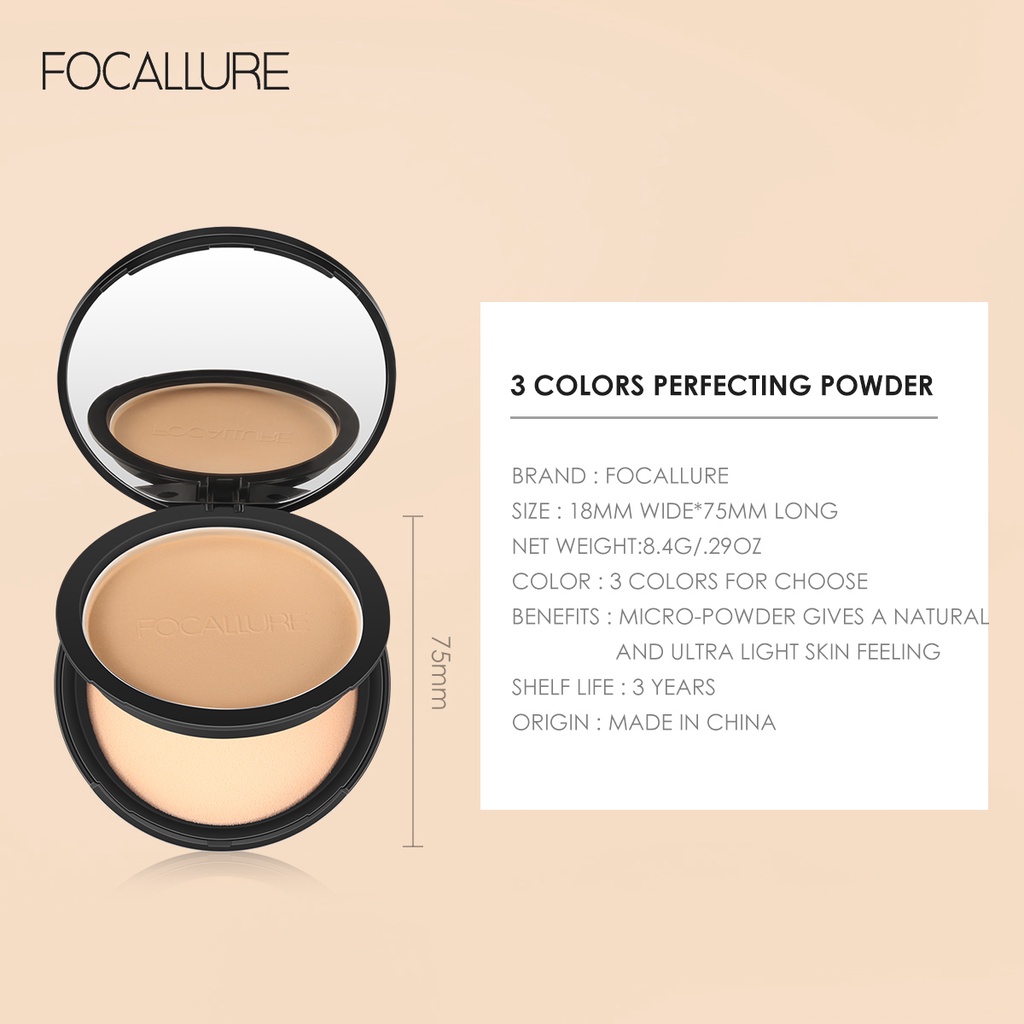 FOCALLURE Oil Control Bedak Padat Matte Pressed powder Natural Setting Powder Face Makeup