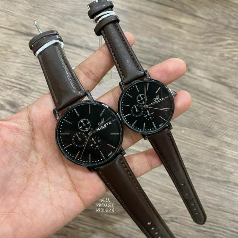 (COUPLE☑️)JAM TANGAN PRIA WANITA TERMURAH MIRETE ORIGINAL PREMIUM TAHAN AIR STRAP KULIT//JAN TANGAN PRIA WANITA SIMPLE MODEL ANALOG BLACK WATER RESISTANT//JAM TANGAN PRIA WANITA QUARTZ BISA COD