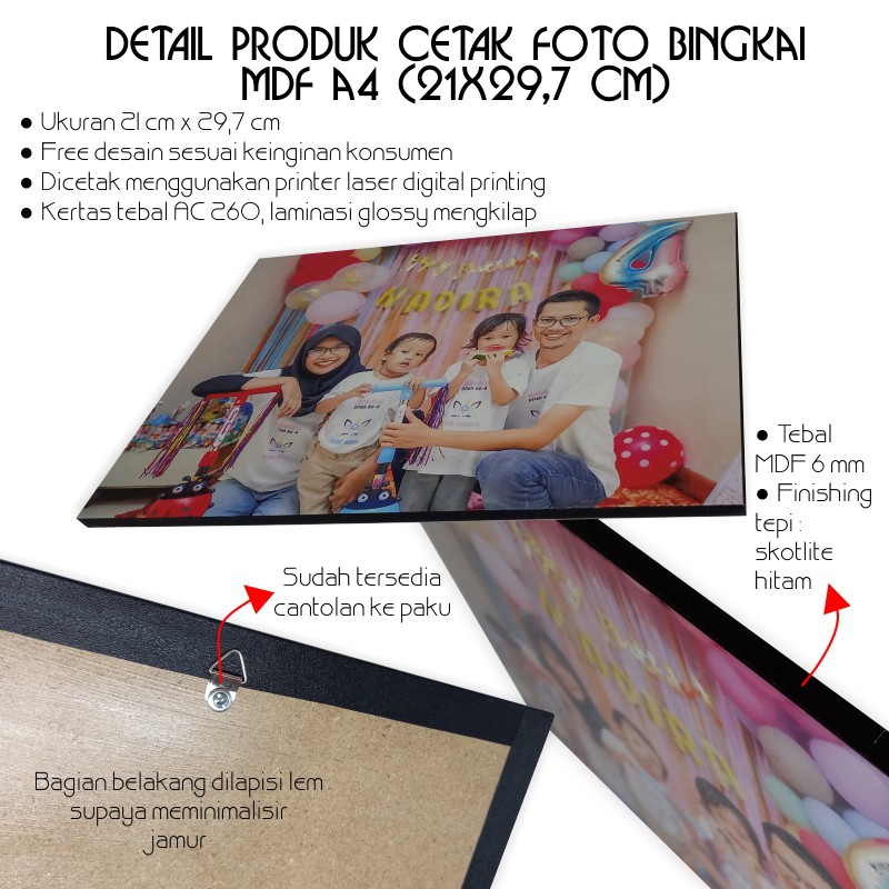 CETAK FOTO BINGKAI MDF A4 (21 x 29,7 cm) / WALL DECOR A4