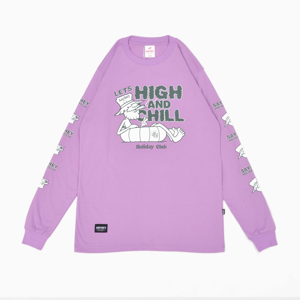 Sayhey Holidayclub - High And Chill LS | Kaos Longsleeve Cotton 24s Warna Ungu | Size Unisex | Tshir