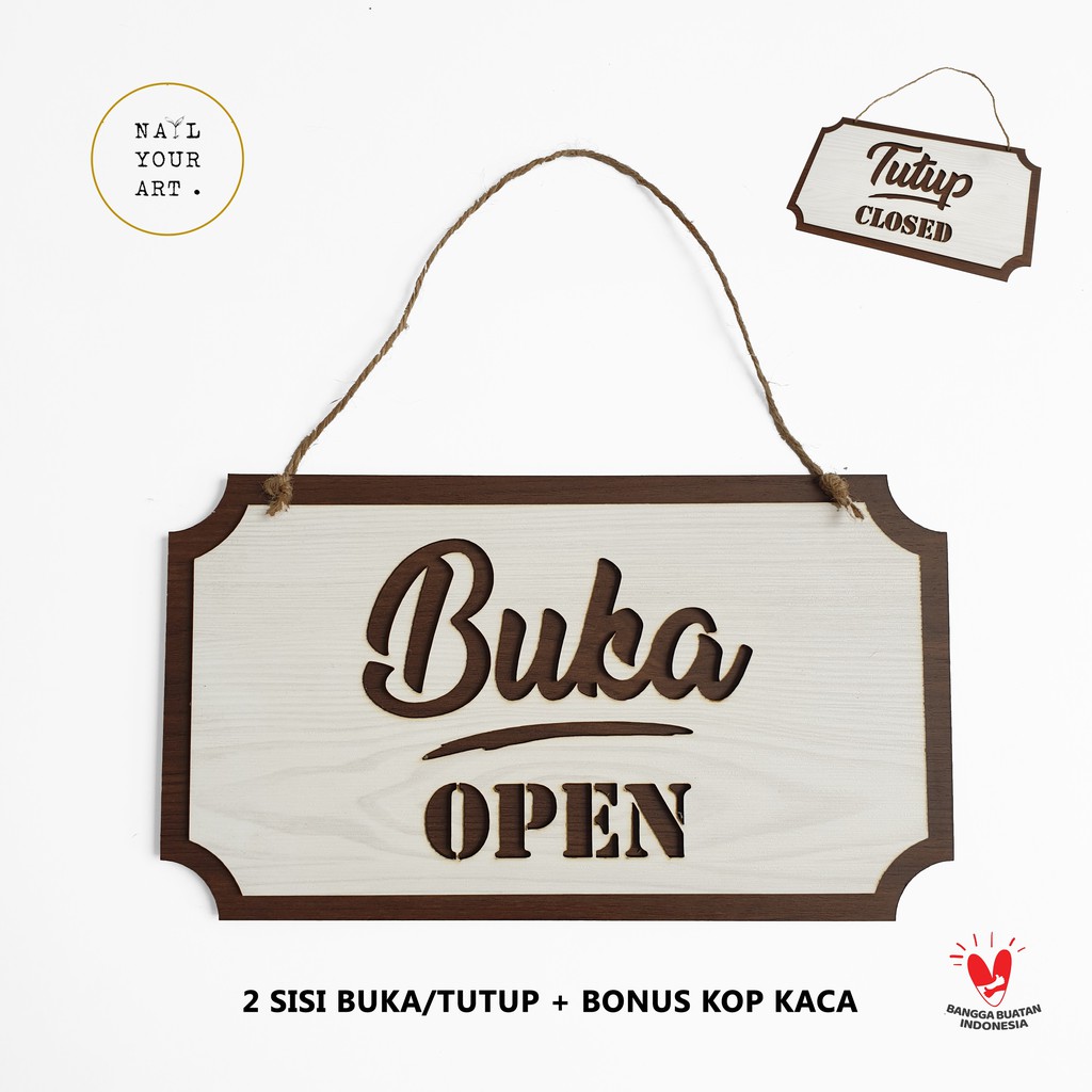 Gantungan Sign Cafe Open Closed - BUKA TUTUP MEDIUM - Dengan KOP KACA