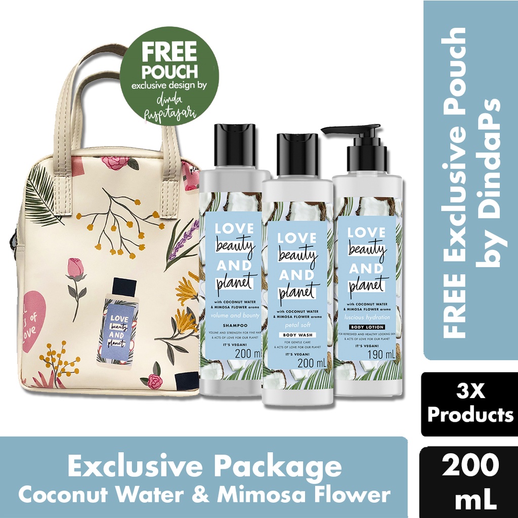 TOKO RZKY -Love Beauty And Planet  Essential Travel Pack Coconut Water & Mimosa Flower 3X200Ml (Free