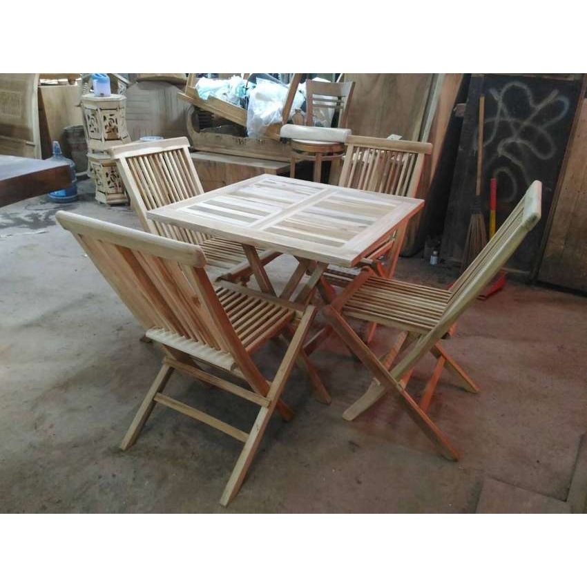 1 SET 4 KURSI LIPAT 1 MEJA BAHAN KAYA JATI JEPARA CAFE RESTO #kayujati303