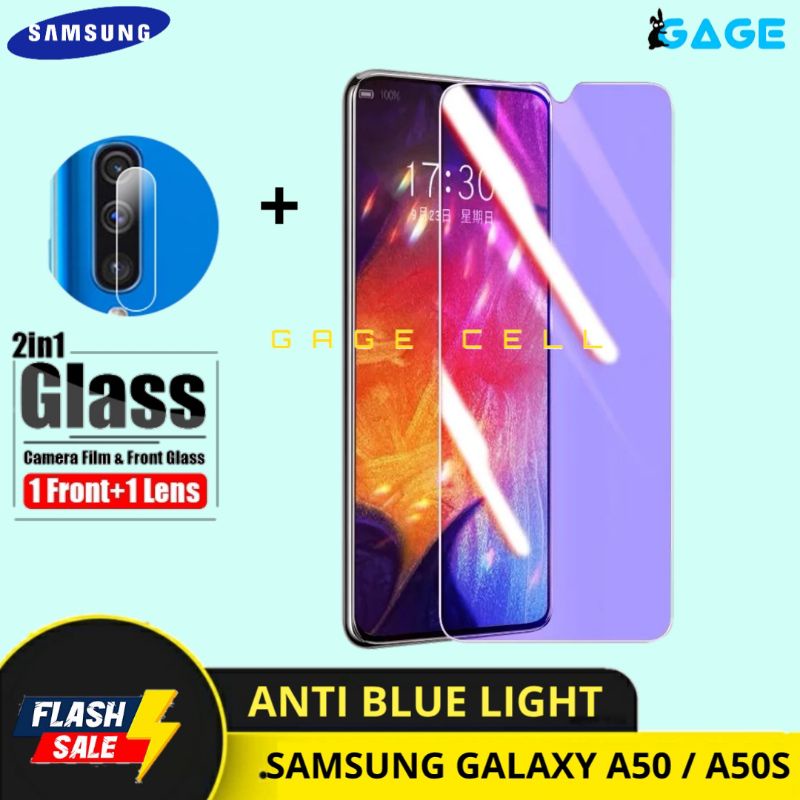 2in1 TEMPERED GLASS ANTI BLUE LIGHT SAMSUNG GALAXY A50 A50S TG ANTI GORES RADIASI FULL LAYAA SCREEN