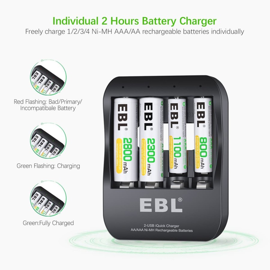 Smart Quick Charger AA AAA NiMH Rechargeable Battery Charger 2A USB