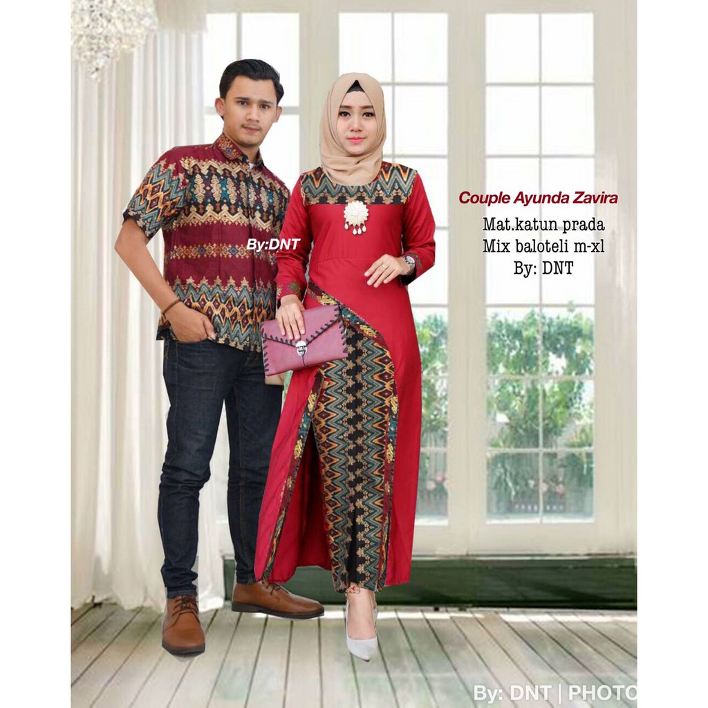 Batik Couple Sarimbit modern Ayunda Zavira - Warna Merah, Tosca, Biru, Kuning - M L XL