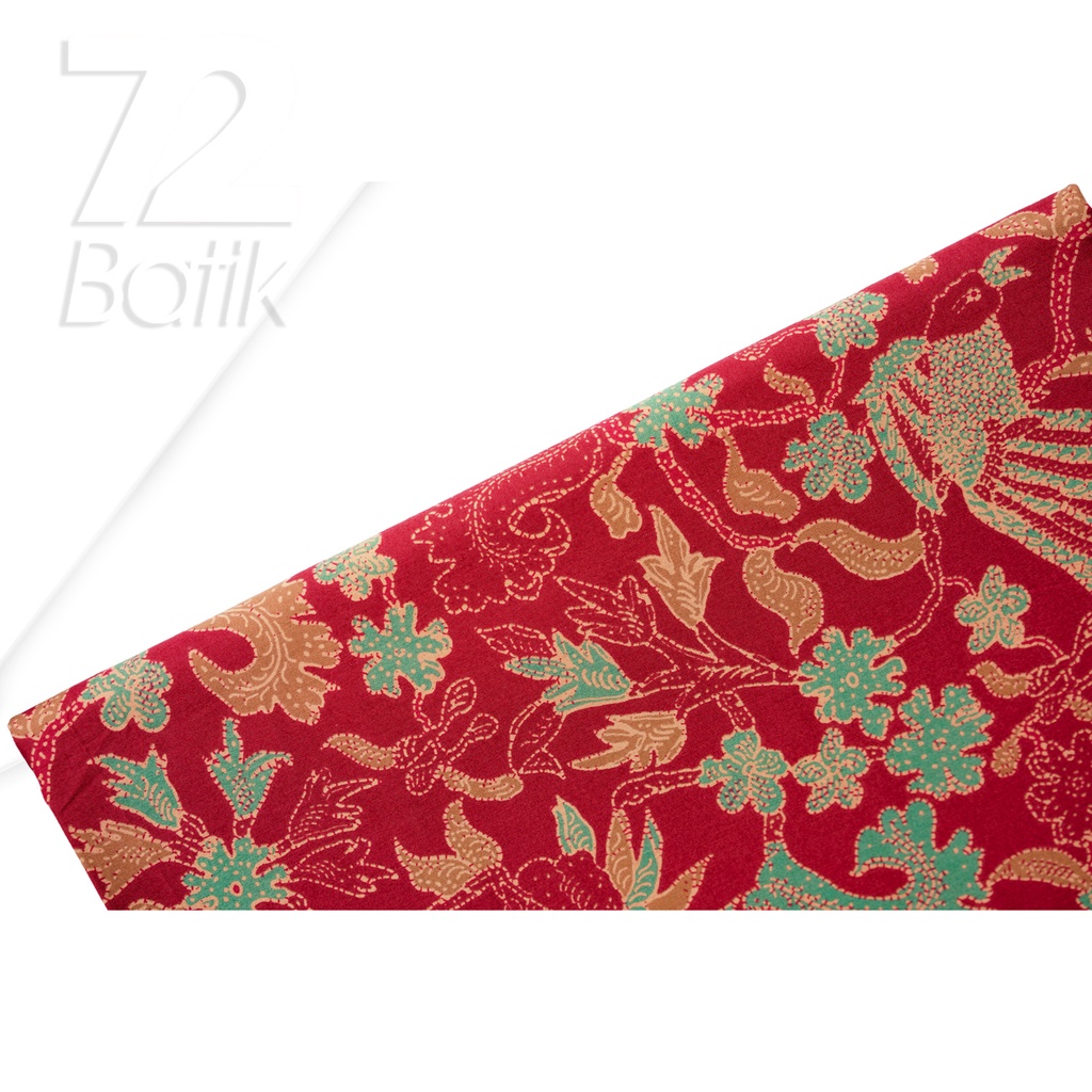 KAIN BATIK PREMIUM Bahan Katun Motif Burung Murai Warna Merah 721807 Cap 72 Jarik Jarit Samping Kebat Panjang Batik Katun Modern Premium Bahan Seragam Batik Pernikahan Kantor Keluarga Murah Kamen Jadi Batik Bali Lembaran