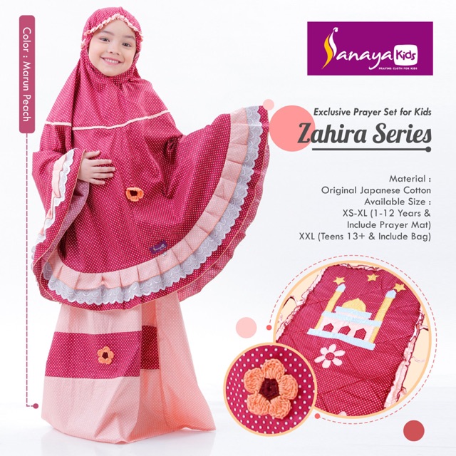 SANAYA KIDS MUKENA ZAHIRA MUKENA ANAK KATUN JEPANG MARUN