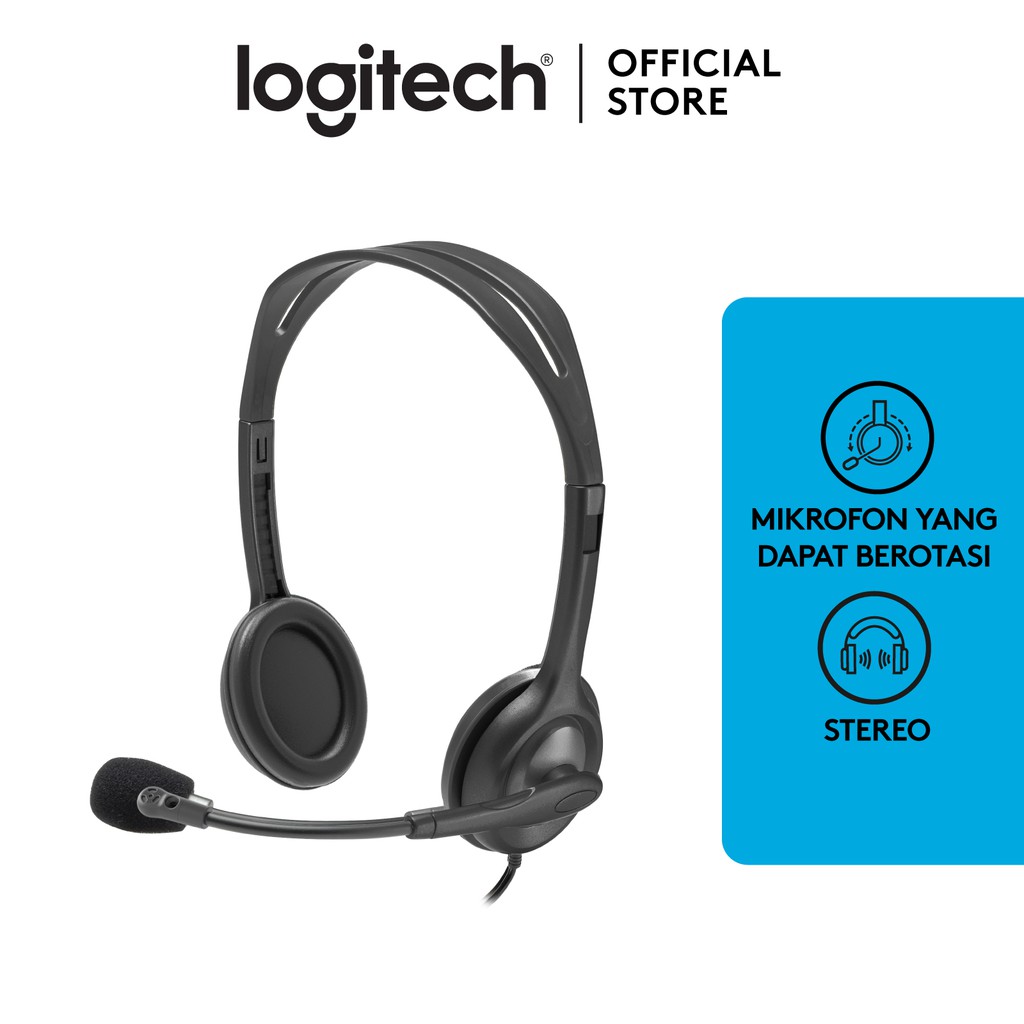 Logitech H110 Headset Stereo dengan Headband Adjustable dan Dual Plug