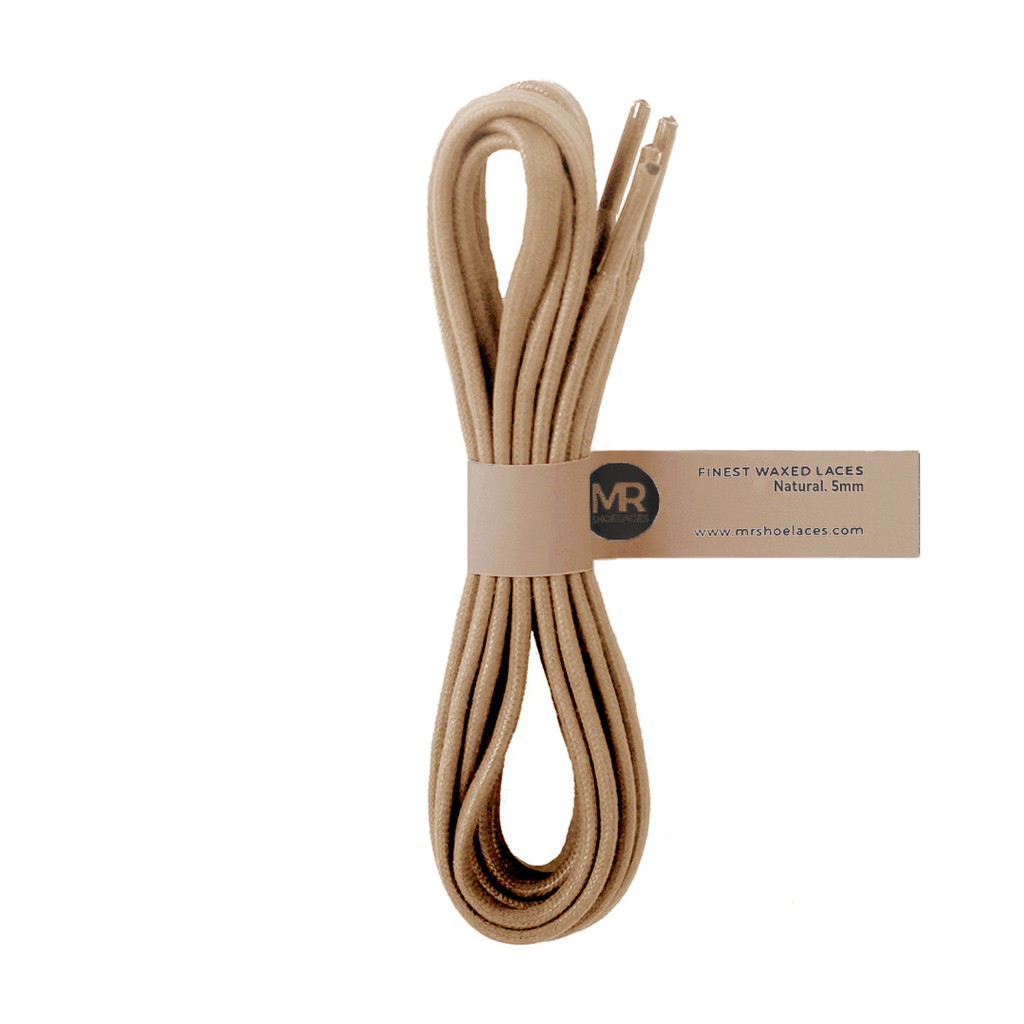 MR Shoelaces FL26 Natural - Tali Sepatu Lilin 5mm Gepeng Flat Pipih (Waxed Laces) 100cm 120cm 150cm 200cm - Premium Shoelace