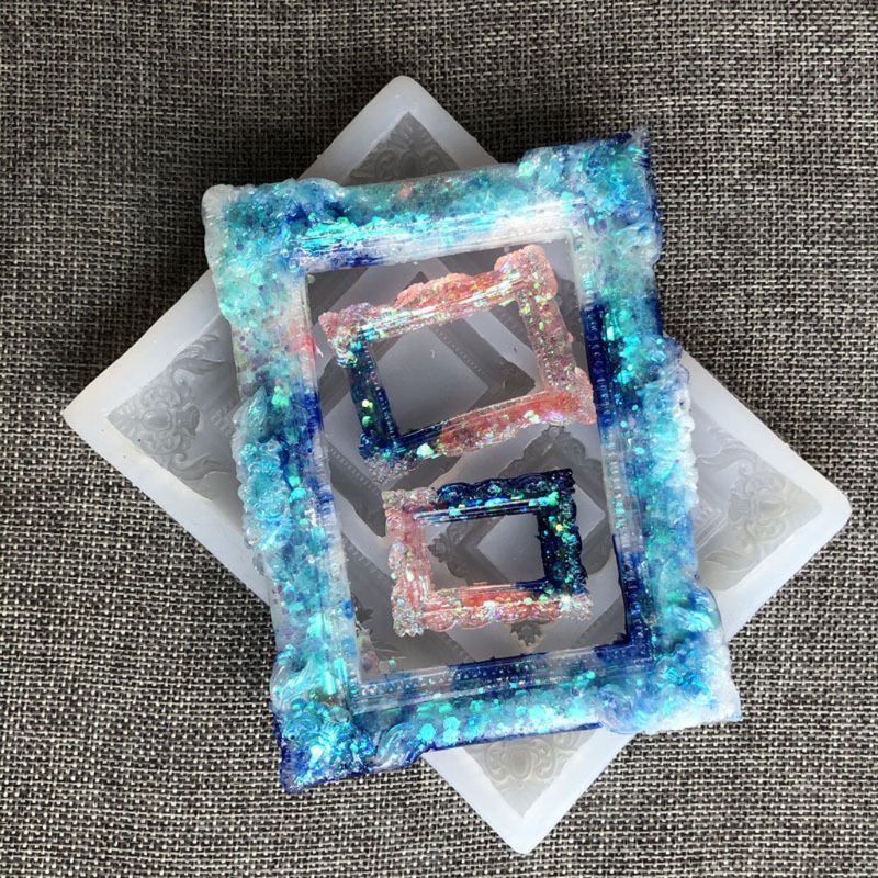 Glitter Handmade Photo Frame Resin Mold Silicone Picture Frame Fondant Mold Art Craft