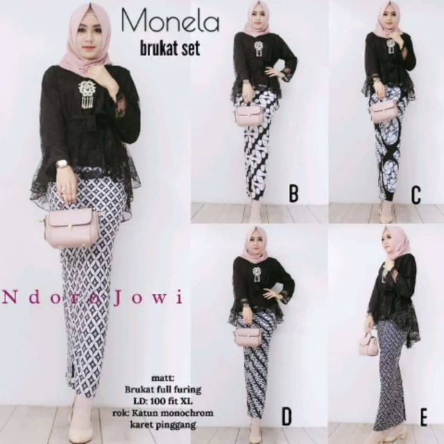 RNB Monela Brukat Set Broklat Kebaya Kutu Baru Modern Batik buat Seragam Kondangan