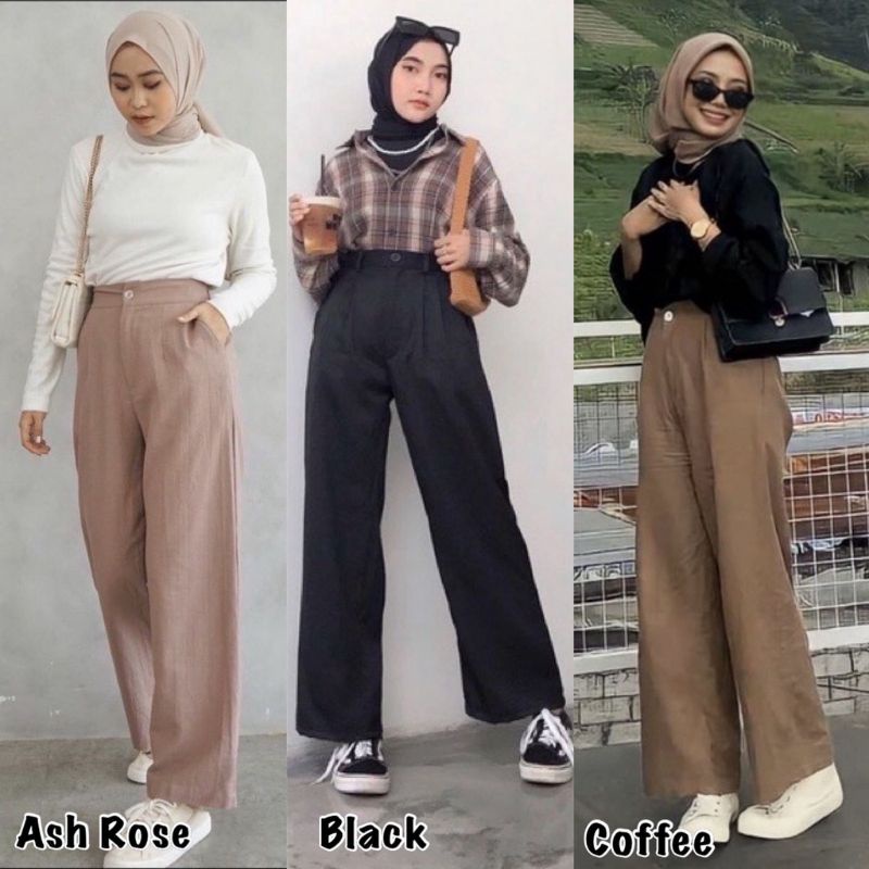 CELANA KULOT LINEN WANITA HIGHWAIST