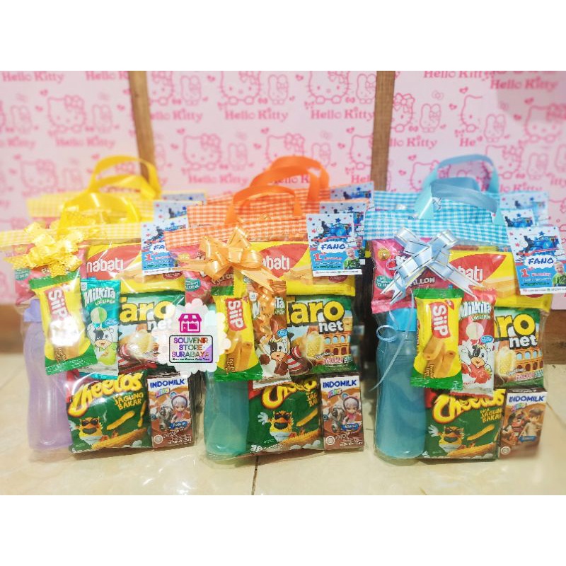 Souvenir Snack Ulang Tahun boto eco / bingkisan ultah +botol / hadiah botol / botol ultah anak murah