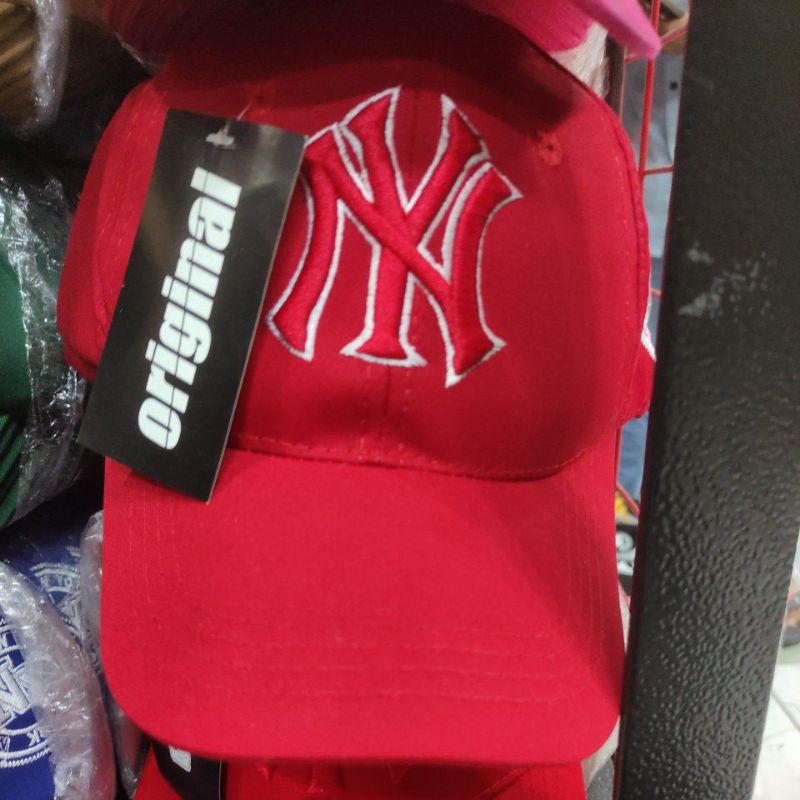 Topi NY New York Topi Baseball Pria Wanita-merah list putih