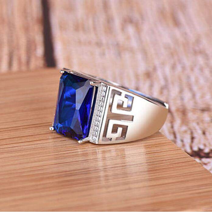 Cincin Zircon Biru Model Hollow Gaya Retro Untuk Pria