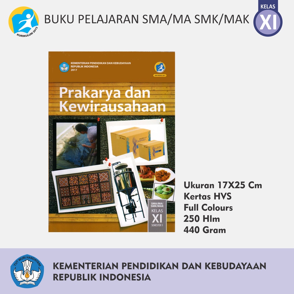 Buku Pelajaran Tingkat SMA MA MAK SMK Kelas XI Bahasa Indonesia Inggris Matematika Penjaskes Seni Budaya PPKn Kemendikbud-XI PRAKARYA KWU 1