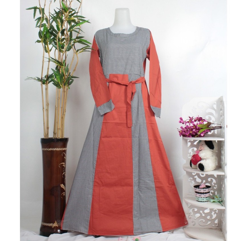 Gamis katun TOYOBO kotak  rempel bawah syari shabby chic baju muslim muslimah busana lebaran