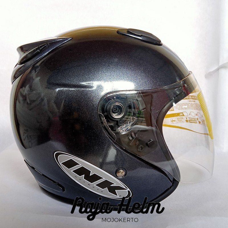 Helm INK KW Model Centro Warna Abu Glosy Free Stiker + Packing Kardus Helem Motor Double Visor SNI