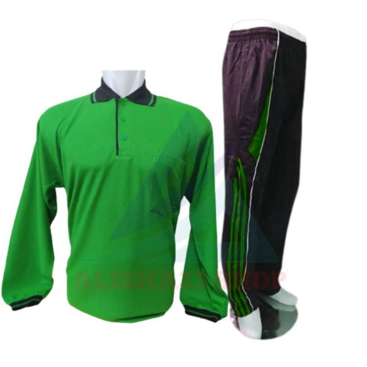 ☏ SETELAN TRAINING KAOS BERKERAH LENGAN PANJANG SATU SET PAKAIAN OLAHRAGA PRIA/WANITA BAJU BERKERAH 