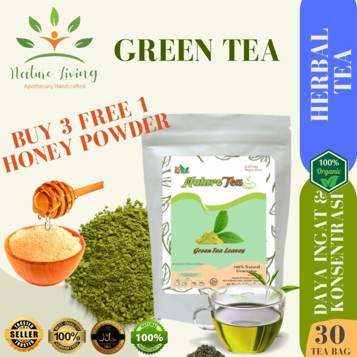 

Premium Teh Hijau Celup (Green Tea Herbal) isi 30 tea bag (kantong teh) - Teh menambah daya ingat dan konsentrasi - Nature Tea by Nature Living