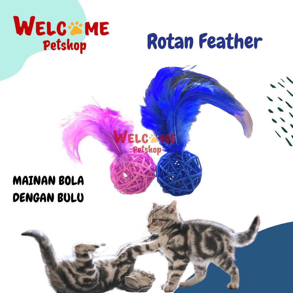 Rotan Feather / Mainan Kucing Bulu Rotan Bola / Cat Toy
