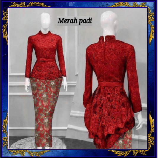 Ready|Hotsale|Diskon Baju Kebaya Pesta Wisuda Brokat Brukat Melia Pita Merah Maroon
