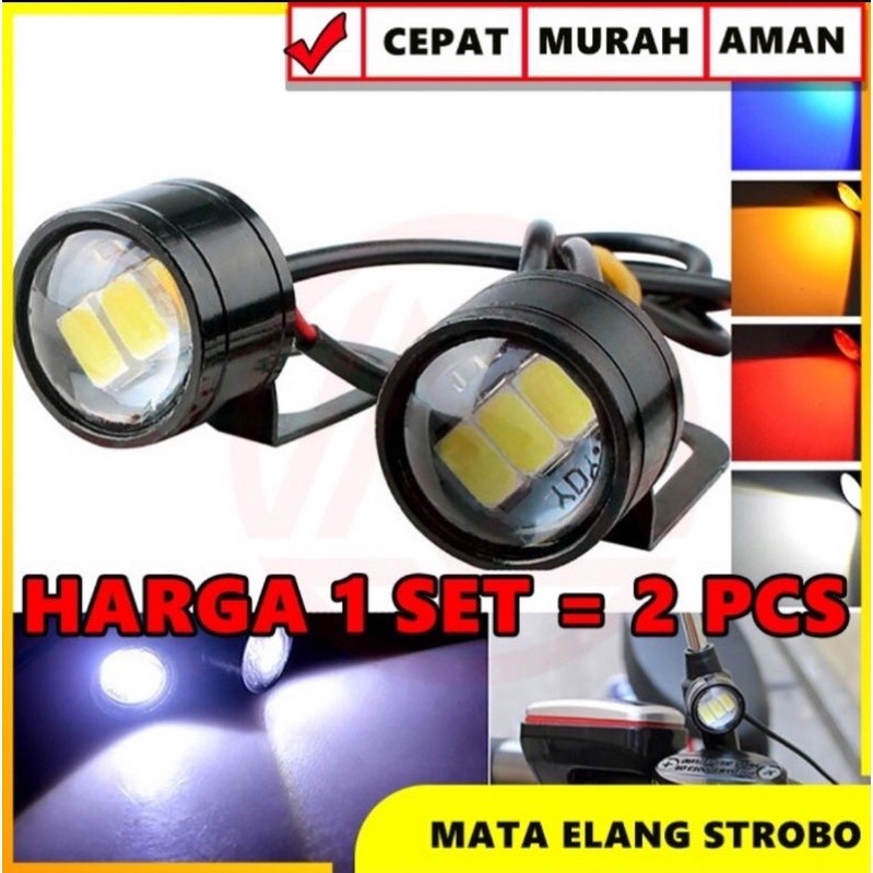 Lampu LED Eagle Eyes Mata Elang Strobo Flash Panoramic Mobil Motor 3 Mode Bracket Spion Strobe Kedip