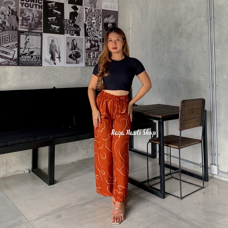 Kulot Motif Bali Rayon Premium-Kulot Garis Tembaga