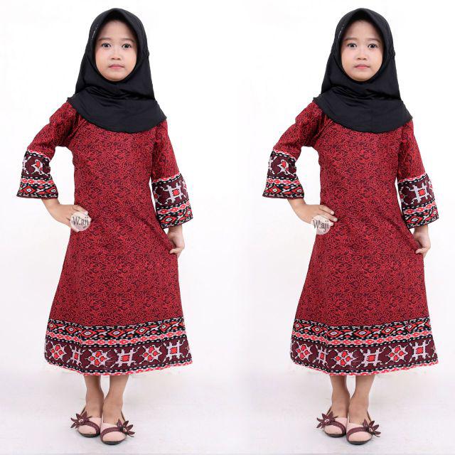 Batik Couple / Batik Couple Keluarga /Batik Jumbo / Sarimbit Keluarga / Baju Batik Marsya Gurdo Mega Merah-Gamis anak M