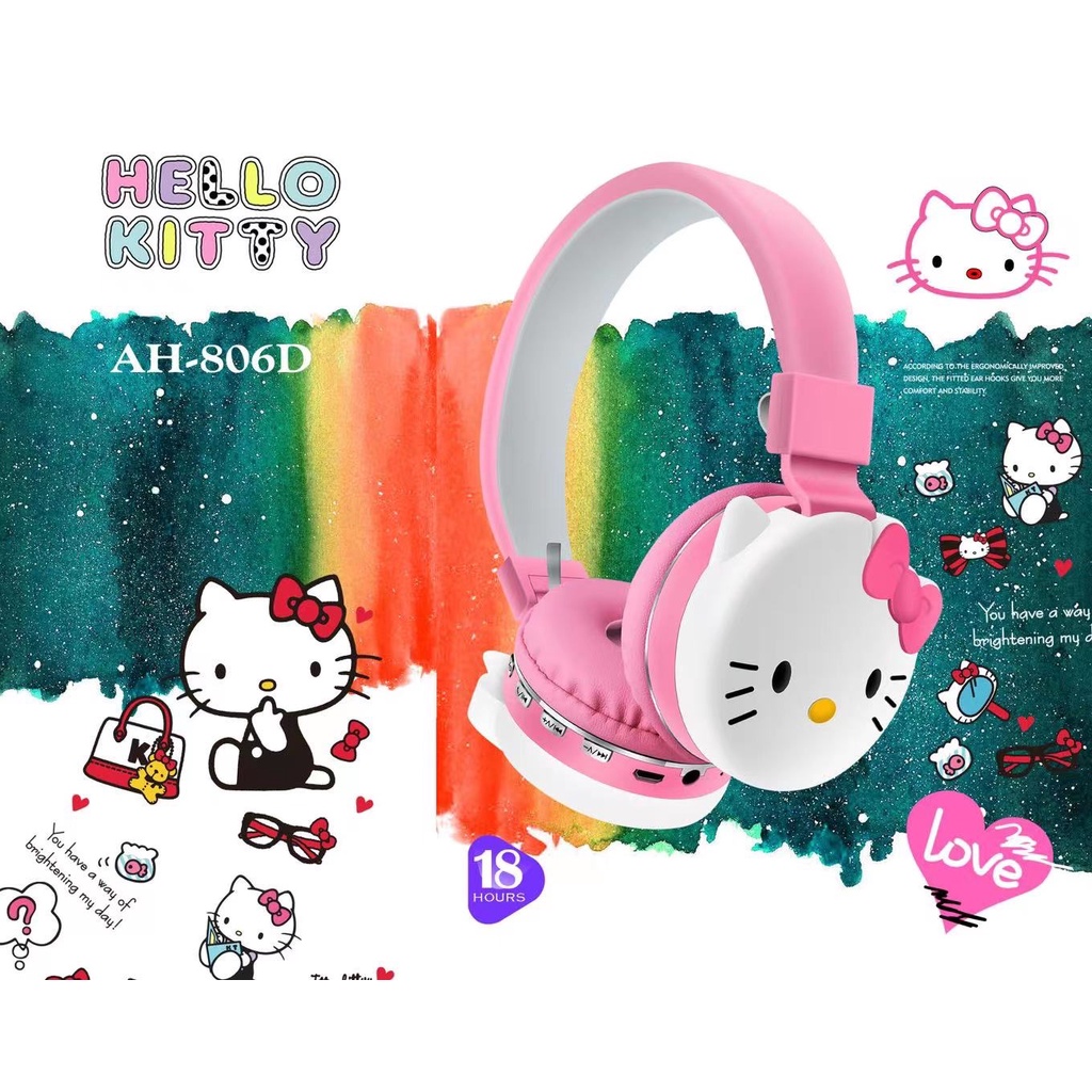 [ AH-806 / 807K ] HEADPHONE BANDO BLUETOOTH/WIRELESS KARAKTER HELLOKITTY / LILO STICH /KUMBANG BAHAN KARET TYPE AH-806